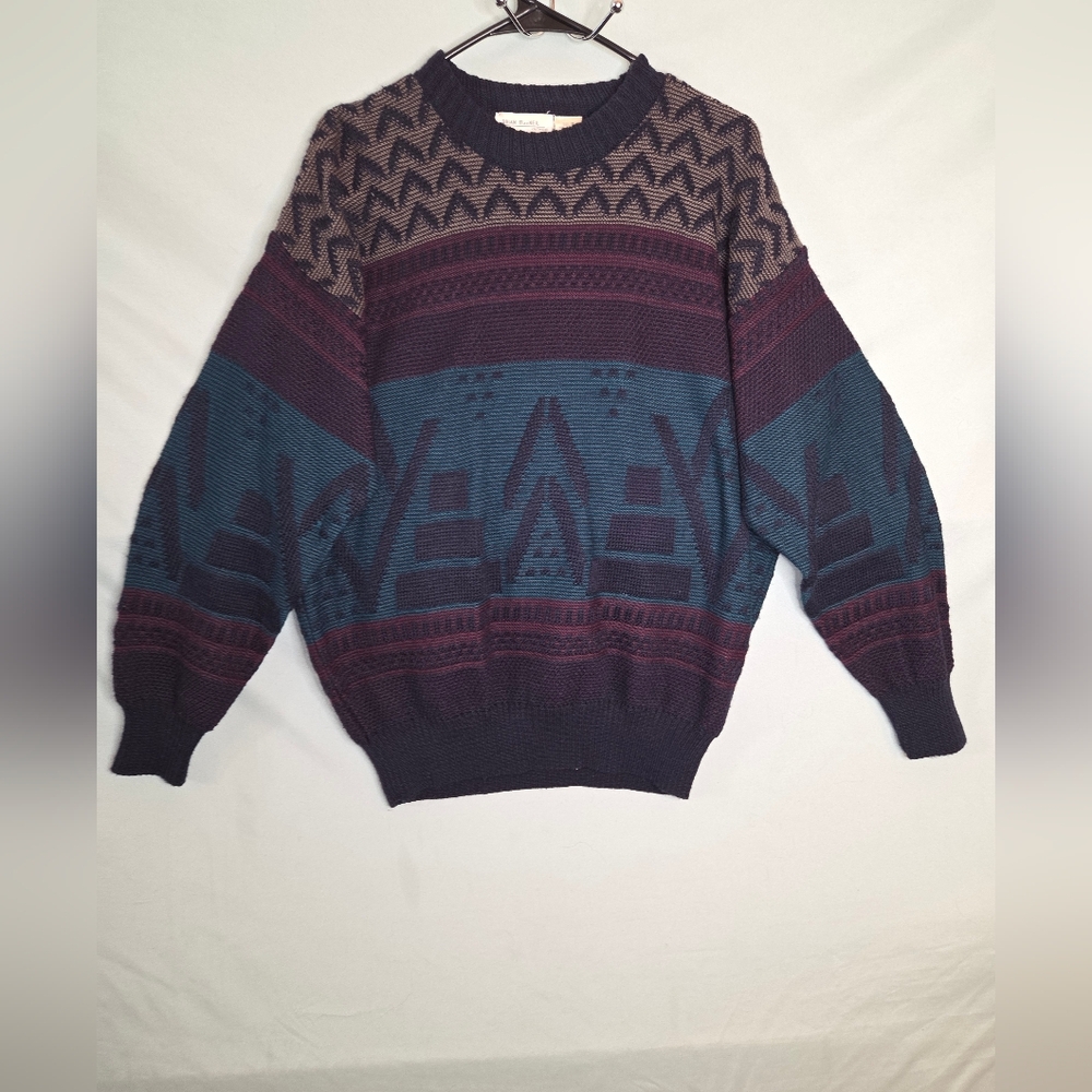 Vintage 90's Brian MacNeil Abstract Print Wool Blend Men’s Sweater Sz.M